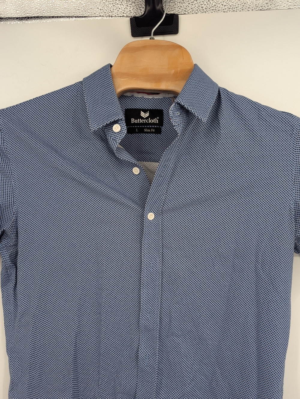 Butter Cloth Icy Cotton Men’s Large Blue Slim Fit Button Up Shirt Sleeve Shirt